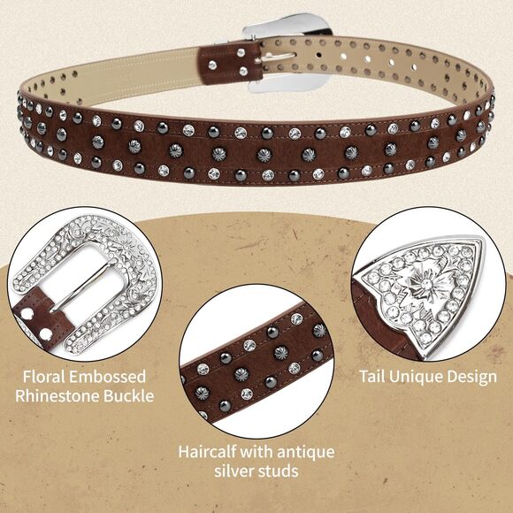 6746 Women\'s Haircalf Leather Belt- Western Style With Floral Buckle & main image 6